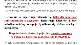 Zmienione zasady obsługi klientów Wydziału Komunikacji